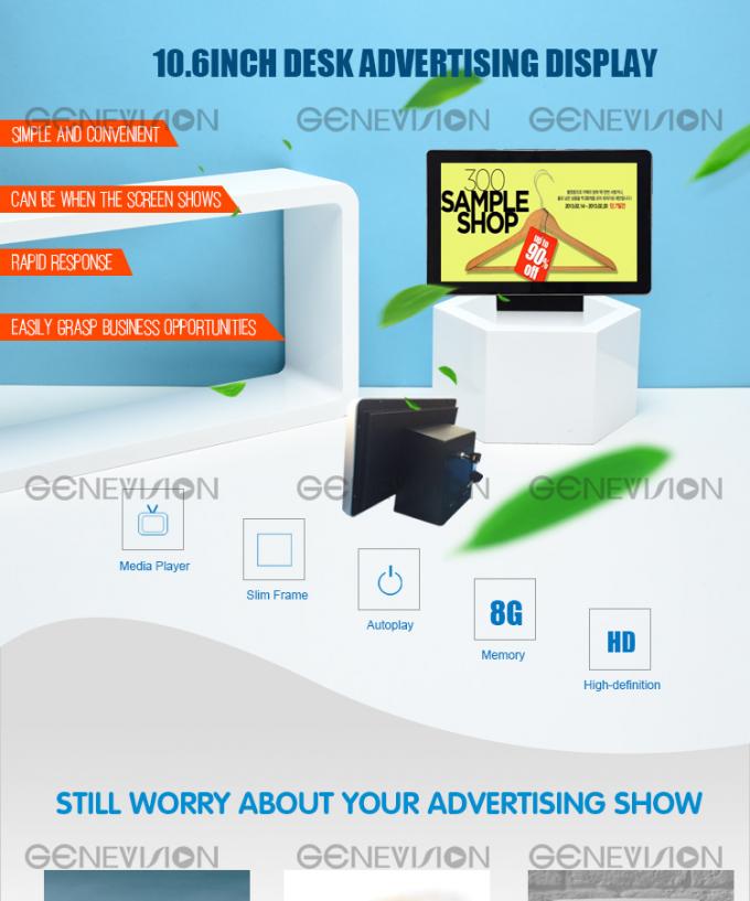 sobremesa contraria Android comercial de la pantalla de la publicidad de 10,6 pulgadas con la exhibición del jugador de la publicidad del tacto