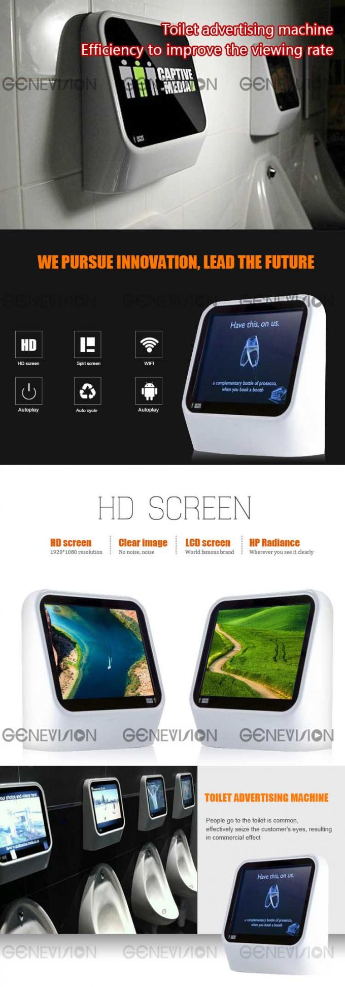 señalización video dinámica montada en la pared interior de la publicidad de sistema de Android de la pantalla del retrete de la exhibición de la publicidad de 15 pulgadas