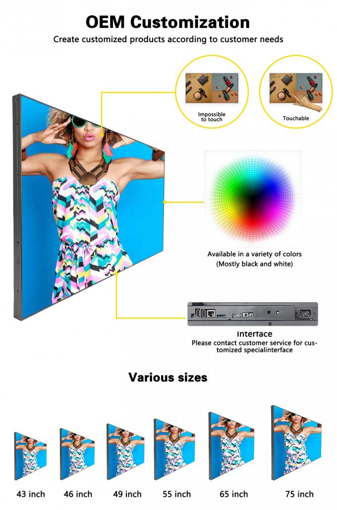 Video Wall LCD de bucle wifi Super Slim de 32~55 pulgadas 1000nit para centros comerciales, señalización digital de señalización de ruta 3