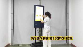 Quiosco de autoservicio azul oscuro de 32 pulgadas con escáner de código QR