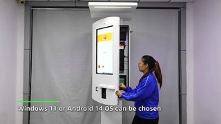 Quiosco de autoservicio para exteriores de 32 pulgadas con tira de luces LED y toldo para lluvia