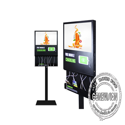 21.5 pulgadas wifi Android negro color de carga publicidad quiosco con cable de carga de teléfono móvil para el aeropuerto