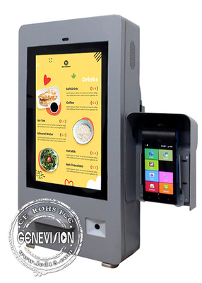 15.6 pulgadas Hamburgo Car Wall Mount Impresora de boletos QR Scanner POS PCAP pantalla táctil comida rápida quiosco de autoservicio