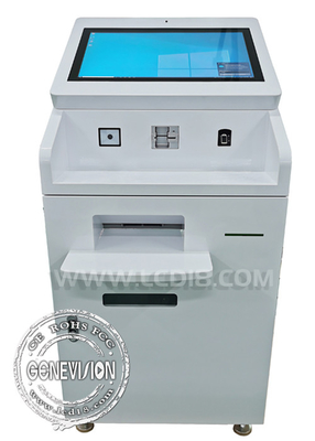 Quiosco de banca automático de autoservicio con pantalla táctil de 32 pulgadas, impresora térmica de papel A4 y escáner de código QR