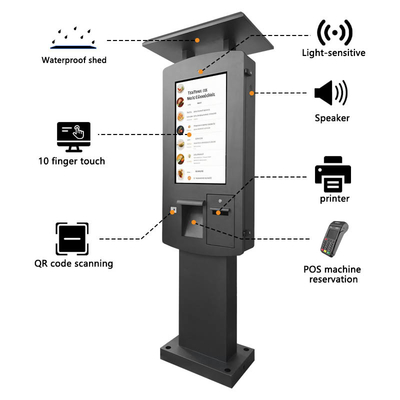 Terminal exterior de kiosco de pago de autoservicio a prueba de agua IP65 de 32 pulgadas con soporte POS e impresora