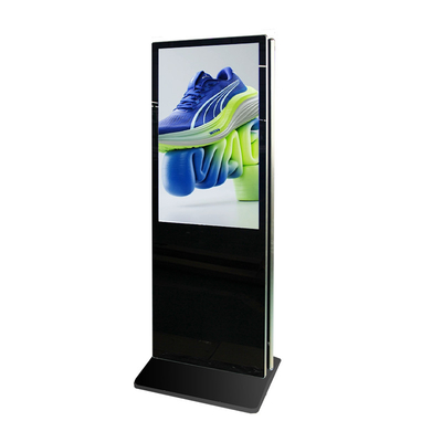 Kiosco de señalización digital de suelo de doble cara de 43 pulgadas con brillo de 450 cd/m2 y vidrio templado de aluminio metálico
