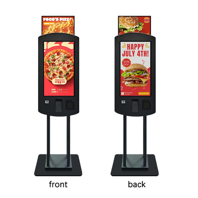 Terminal de pago de autoservicio con pantalla táctil PCAP de doble cara de 32 pulgadas y 400 nits con chipset Nvidia GeForce RTX 4060 y software digital para restaurantes KFC y MacDonalds