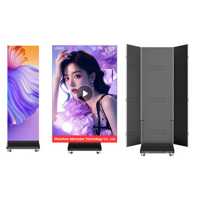 Pantalla de póster móvil LED P2.5 P1.86 P1.53 P1.25 de doble cara y triple pliegue