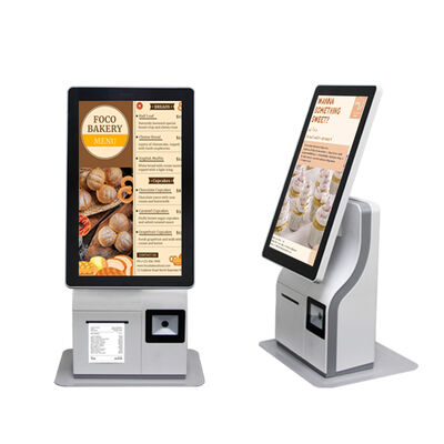 15.6 pulgadas de escritorio de un solo lado doble de autoservicio cajero quiosco con escáner de código de barras QR 80mm impresora térmica NFC