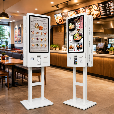 Quiosco de pantalla táctil de 32 pulgadas de doble cara de autoservicio con impresora térmica para restaurantes
