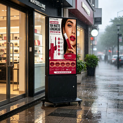 Dual-Sided Battery Powered Outdoor Digital Signage with 14-Hour Runtime and Wheeled Movable Design